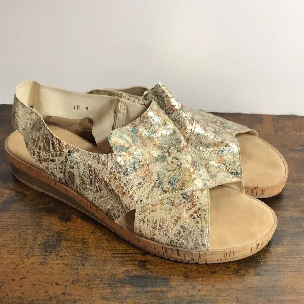 Sesto Meucci Sylke Crisscross Womens Multi Color Metallic Sandals size 10